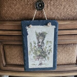 Vintage-Style Holly Fairy Wall Plaque in Green and Black